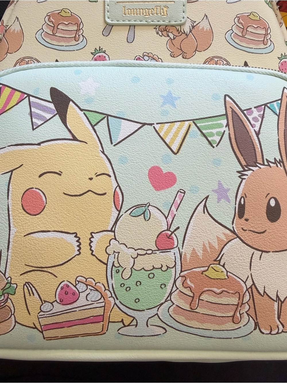 Loungefly Backpack & Wallet Set in Cream with Pikachu & Eevee - Picture 4 of 11
